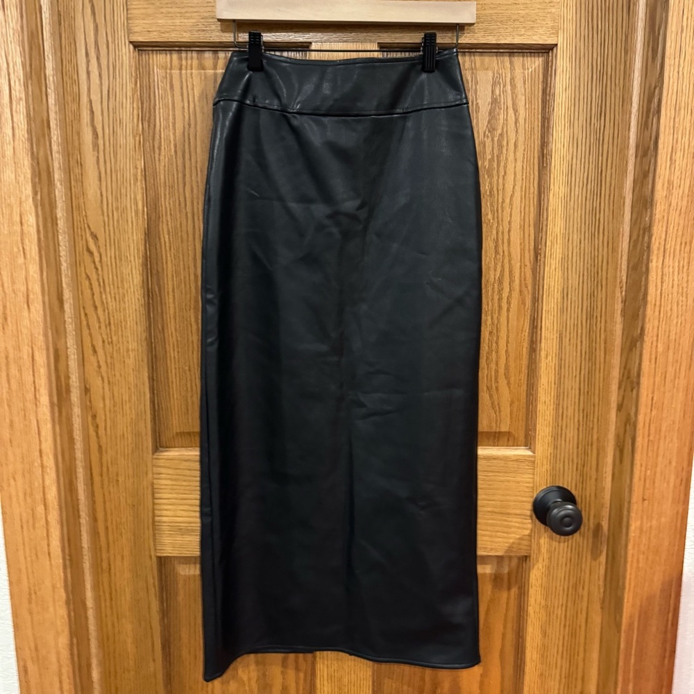 Maeve Anthropologie Black Faux Leather Midi Skirt XS